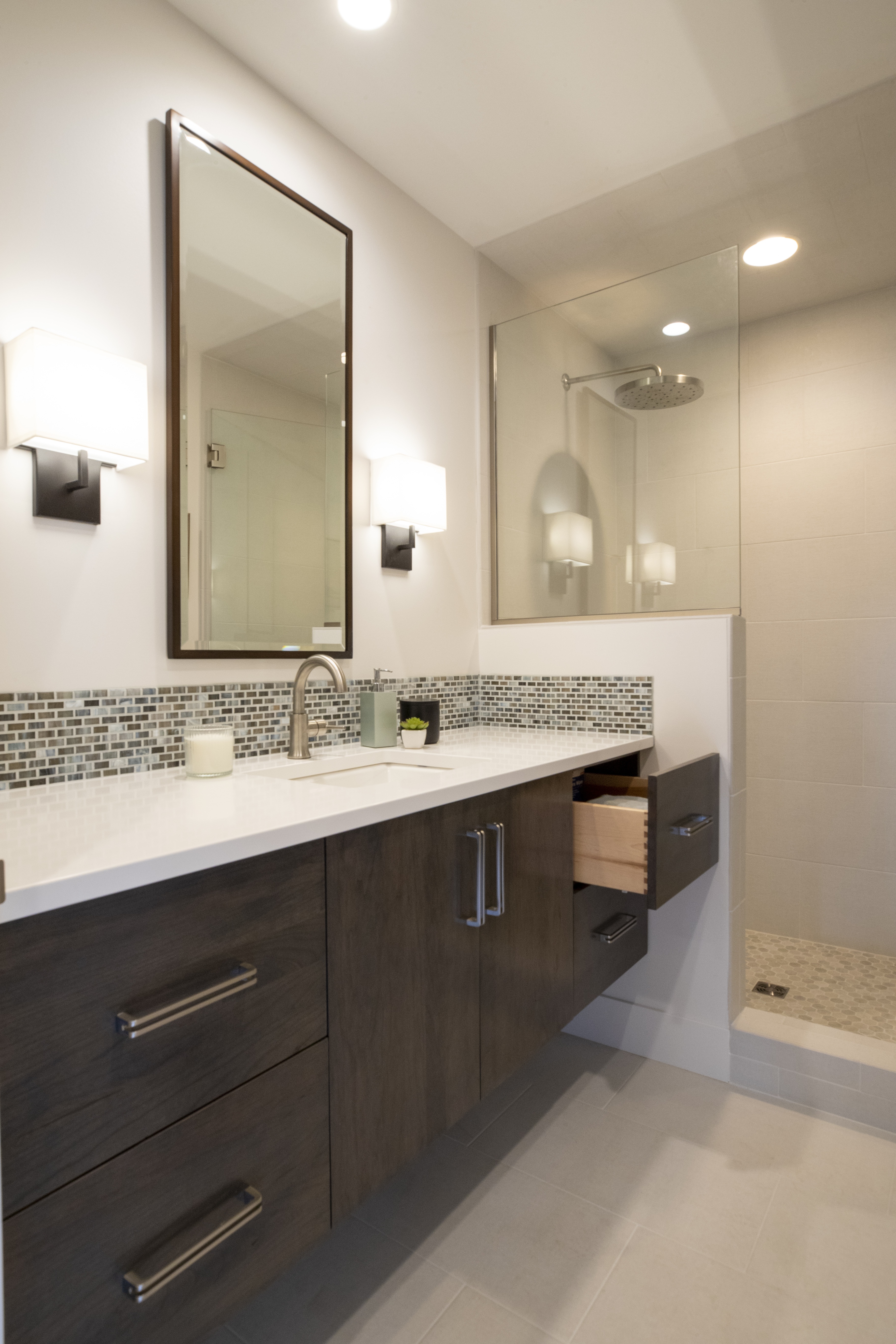 Bathroom with modern cabinets